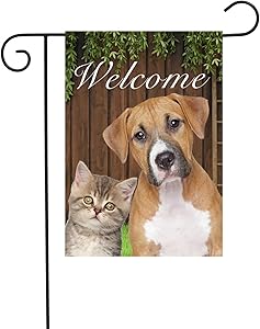 PANHUI Home Garden Welcome 12 x 18 Inch Decorative Cute Cat Dog Garden Flag for Party Yard and Home Outdoor Decor