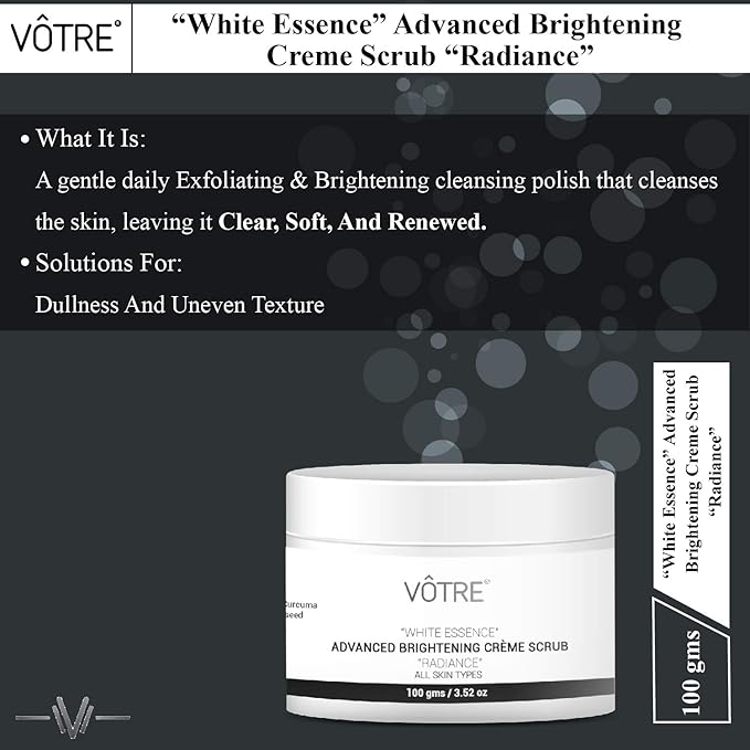 Buy Votre Natural White Essence Advance Brightening Creme Scrub For Impurities Black Heads White Heads And Dead Skin Cells 100 G Online At Low Prices In India Amazon In