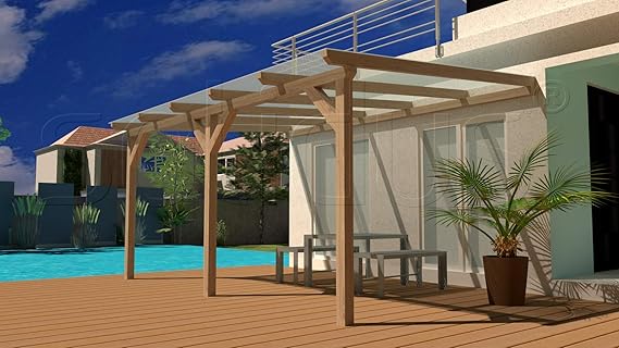 solidBASIC 600x300 cm BxT Leimholz Terrassenüberdachung + Stegplatten + Zubehör - Unbehandelt / NATUR - ÜBERDACHUNG TERRASSENDACH HOLZ VORDACH CARPORT TERRASSE WINTERGARTEN GARTENLAUBE PAVILLON 6x3 m