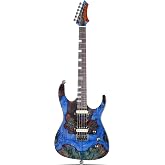 Leo Jaymz Electric Guitar Hurricane Deluxe Series, Burl Top, Mahogany Body, Roasted Maple Neck, Rosewood Fretboard, Locking Tuners, Rounded Frets, Case(Blue Colorful Deluxe)