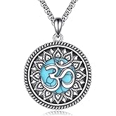 JBAERD Om Necklace Sterling Silver Blue Turquoise Om Symbol Lotus Flower Pendant Meditation Jewelry Gifts for Women