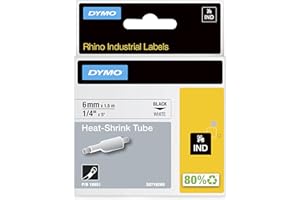 DYMO Rhino Industrial Heat-Shrink Labels, 1/4" Tube, Black Print on White