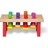 Melissa &amp; Doug Deluxe Wooden Pounding Bench Toy with Mallet | Wooden Pounding Bench, Motor Skill Building Montessori Toys, 8 Peekaboo Pegs, Mallet, Toddler Learning Toys for Kids, Ages 2+
