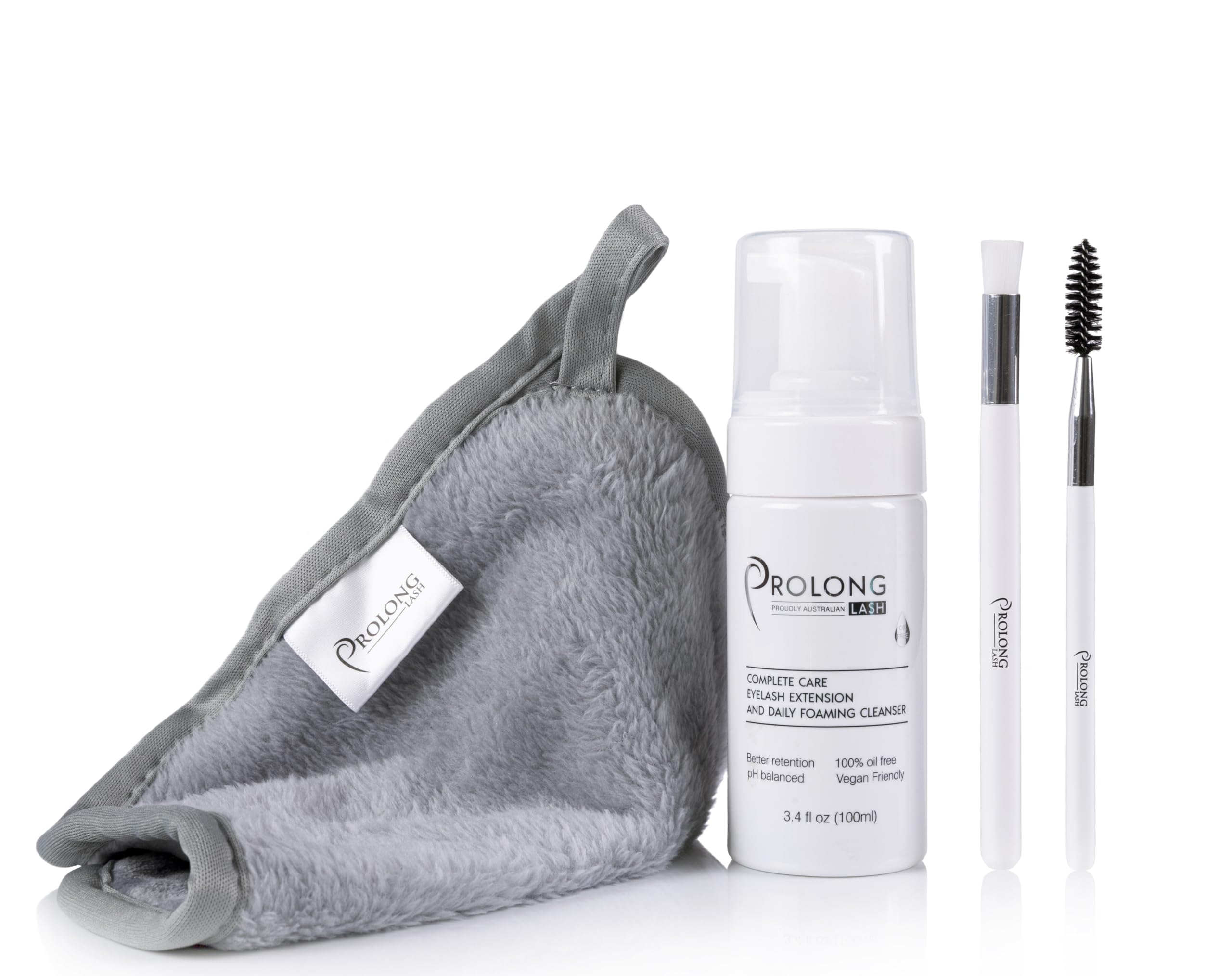 Prolong Lash™ Eyelash Extension Care Pack – 100ml Foaming Cleanser + Cleansing Cloth & Lash Brush | Salon & Home Use | Oil-Free, Ophthalmologist Tested, Vegan