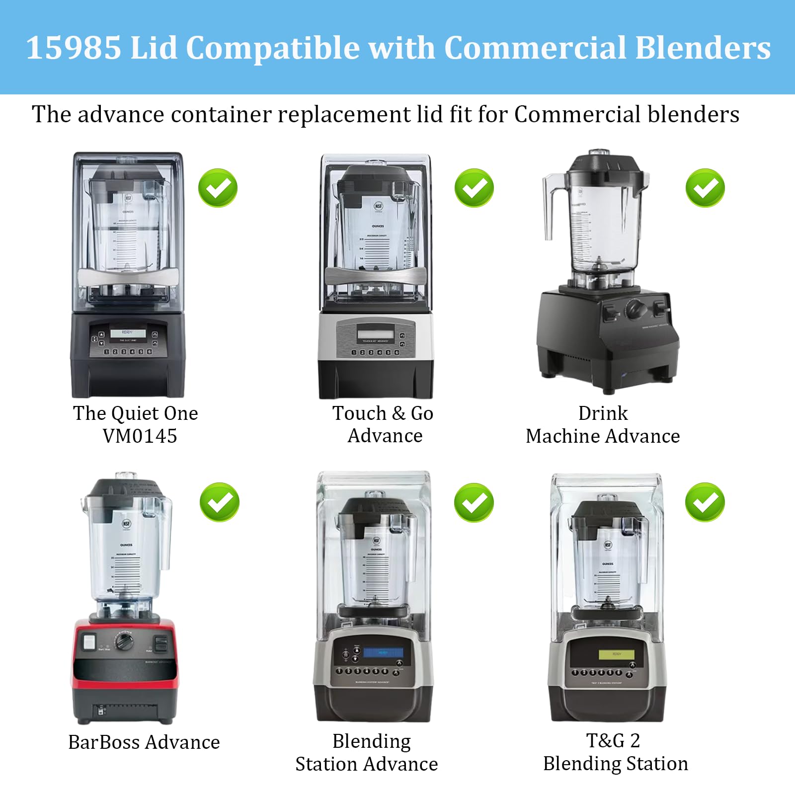 Blender Replacement Lid Compatible with Vitamix Quiet One Pitcher 48 & 32 Oz,VM0145,BarBoss Blender Pitcher,15985 2-Piece Lid for Advance Container 15978 VM0145 VM0149 VM0127 36019 16016 15981 VM0100a