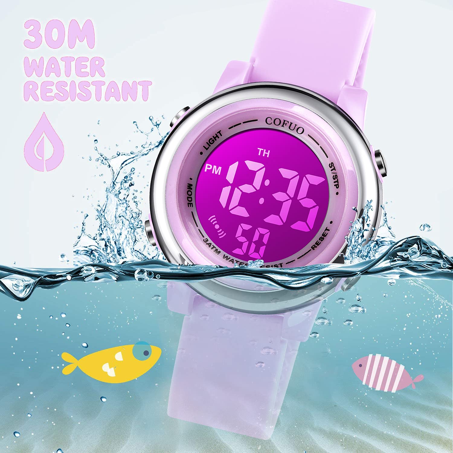 cofuo Kids Digital Sport Waterproof Watch for Girls Boys, Kid Sports Outdoor LED Electrical Watches with Luminous Alarm Stopwatch Child Wristwatch