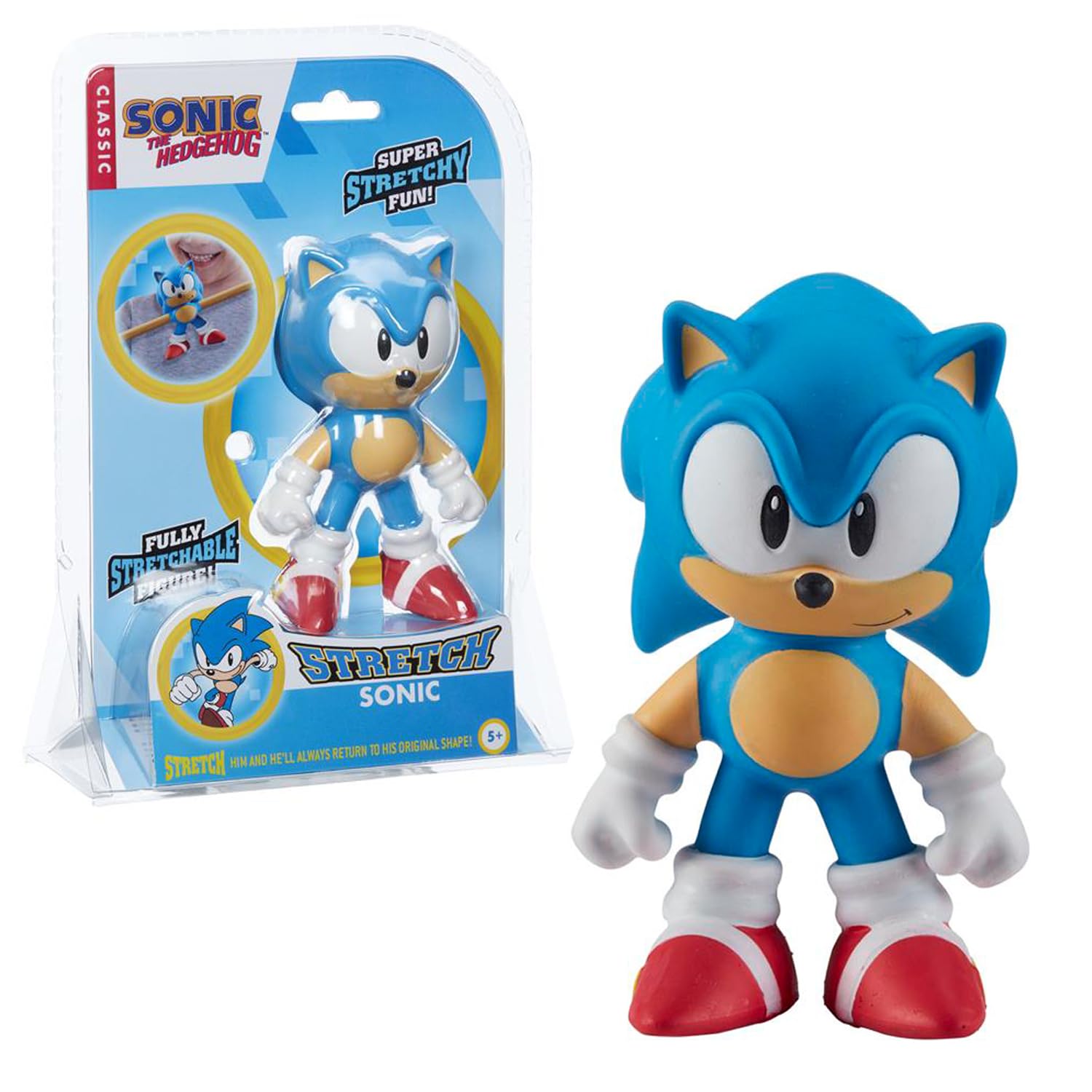Stretch - Mini Sonic Line, Stretchy Doll, Small Size, Blue Hedgehog from Classic Video Games, Bends, Twists and Returns to Original Shape, Famous (TR001000)