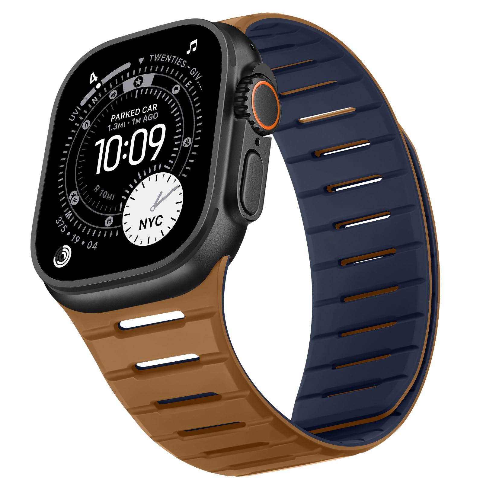 Bisikor Compatible with Apple Watch Band 49 46 45 44 42mm, Double Sided Wearable Soft Breathable Replacement Loop Strap for iWatch Ultra SE Series 11 10 9 8 7 6 5 4 3 (Brown/Indigo)