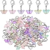 PH PandaHall 60pcs Glass Butterfly Dangle Charms, 6 Colors Clip-on Stitch Marker Charms with Lobster Clasps Transparent Butterfly Pendants for Knitting DIY Earrings Necklace Jewelry Crafts