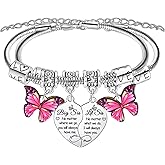 BESPMOSP 2PCs Big Sister Little Sister Heart Matching Charm Bracelet for Women Sisters Gifts from Sisters Birthday Gift Big Sis Little Sis Bracelet Set Butterfly Charm Jewelry Gifts