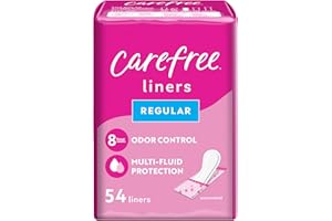 Carefree Panty Liners for Women, Regular, Wrapped, Unscented, 54ct | Pantiliners, Carefree Liners, Daily Liners for Women, Light Periods and Leaks, 8-Hour Odor Control | 54ct (Packaging May Vary)