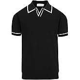 OXKNIT Mens Polo Shirts Short Sleeve Casual Knit Polo Shirt Vintage Golf T Shirts Tops with Black Stripe