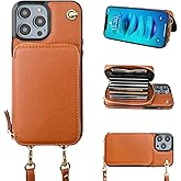 Bocasal Crossbody Wallet Case for iPhone 14 Pro, RFID Blocking Leather Purse Case with Card Holder, Protective Handbag Flip Cover with Slots Zipper Wrist Strap Lanyard for Women 5G 6.1 Inch (Brown)