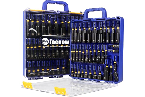 Facoow 55PCS Impact Nut Driver Set, Magenetic Nut Driver Set for Impact Drills and Premium Deep Drivers, Wing Nut Setters, 1/
