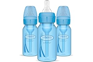 Dr. Brown's Natural Flow Anti-Colic Options+ Narrow Baby Bottles 4 oz/120 mL, with Level 1 Slow Flow Nipple, 3 Pack, 0m+ Blue