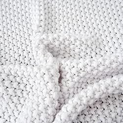 Chunky Cable Knit Throw Blanket Lightweight White