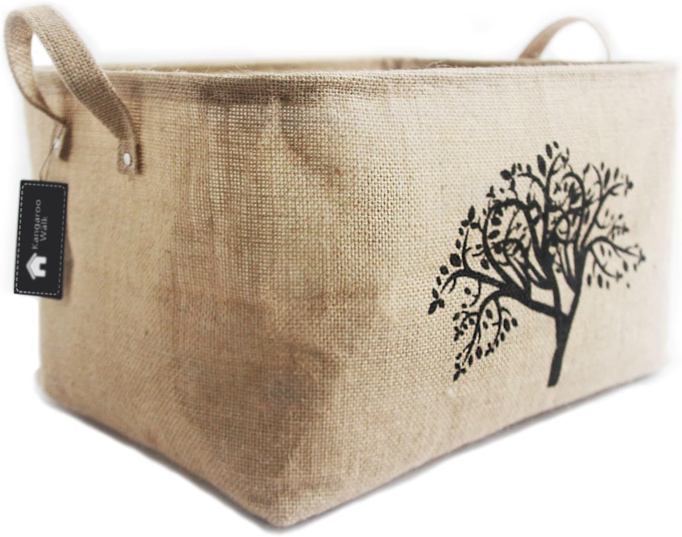 Kangaroo Walk Storage Baskets Collapsible Burlap (Jute/Hessian) Storage Bin โข For Blankets, Pillows, Books, Toys, Clothes, Laundry โข Natural Burlap/Charming Tree Design