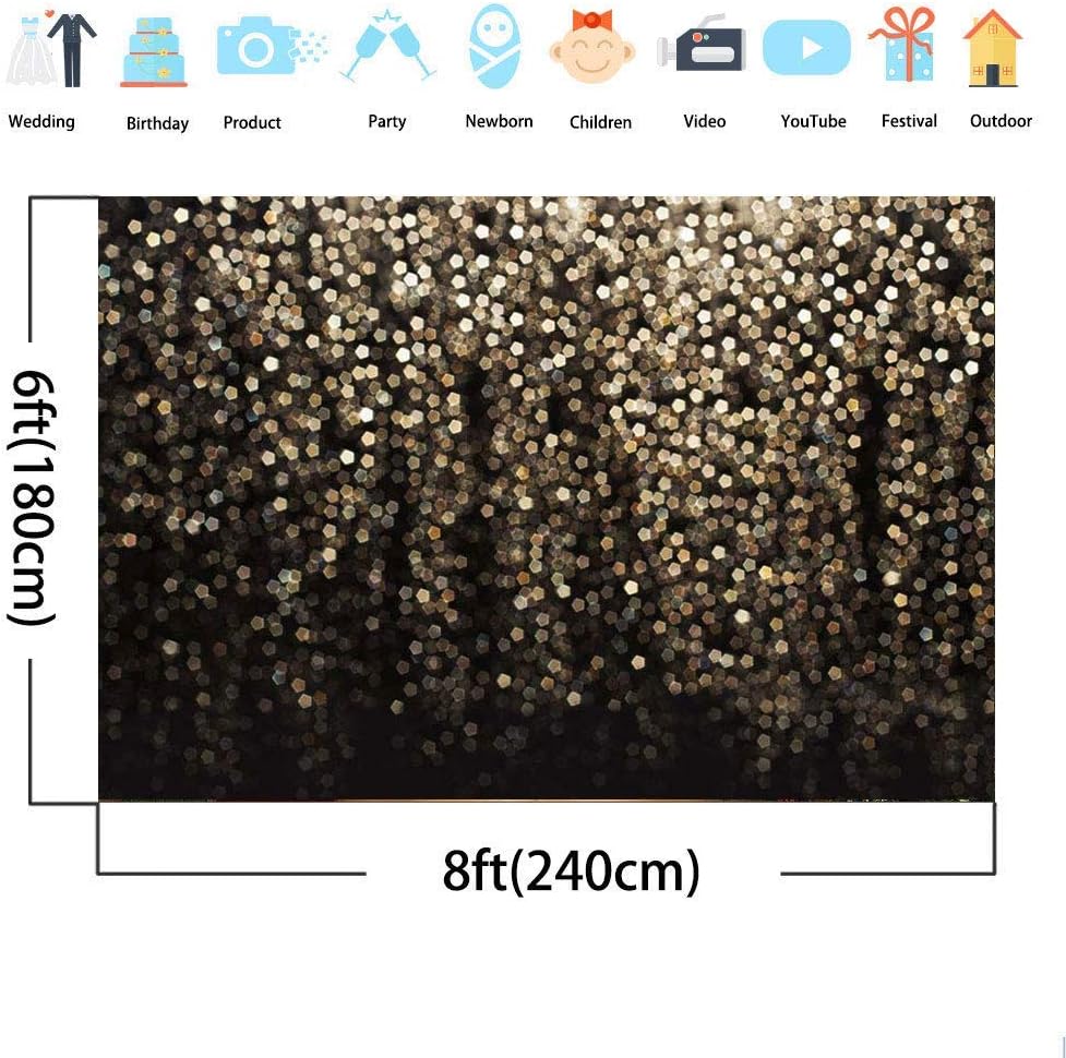 Avezano Gold and Black Bokeh Spots Photography Backdrop Astract Glitter Dot Props Photography Background Abstract Background for Selfie Birthday Party Banner (8x6ft) - Image 4