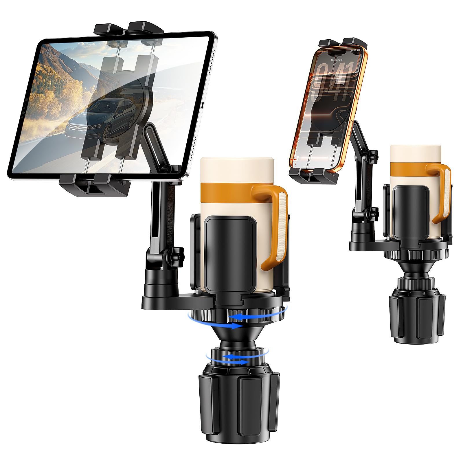 Photo 1 of Tablet Holder for Car, 3 in 1 Cup Holder ipad Car Mount with Expander, Adjustable Base and Long Arm with 360°Rotation Phone ipad Holder Compatible for 4-12.9‘’ Tablet, All Smartphones and Most Bottles