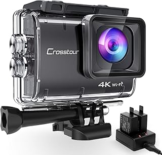 Crosstour CT9500 Echte 4K/50fps Action Cam Unterwasserkamera (4K 20MP WiFi Unterwasser 40M Wasserdicht Anti-Shake Helmkamera 2 1350mAh Akkus)