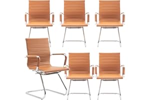 DM Furniture Office Desk Chair No Wheels Set of 6 PU Leather Computer Chairs Mid Back Guest Chairs for School Reception Conference Waiting Room, Terracotta