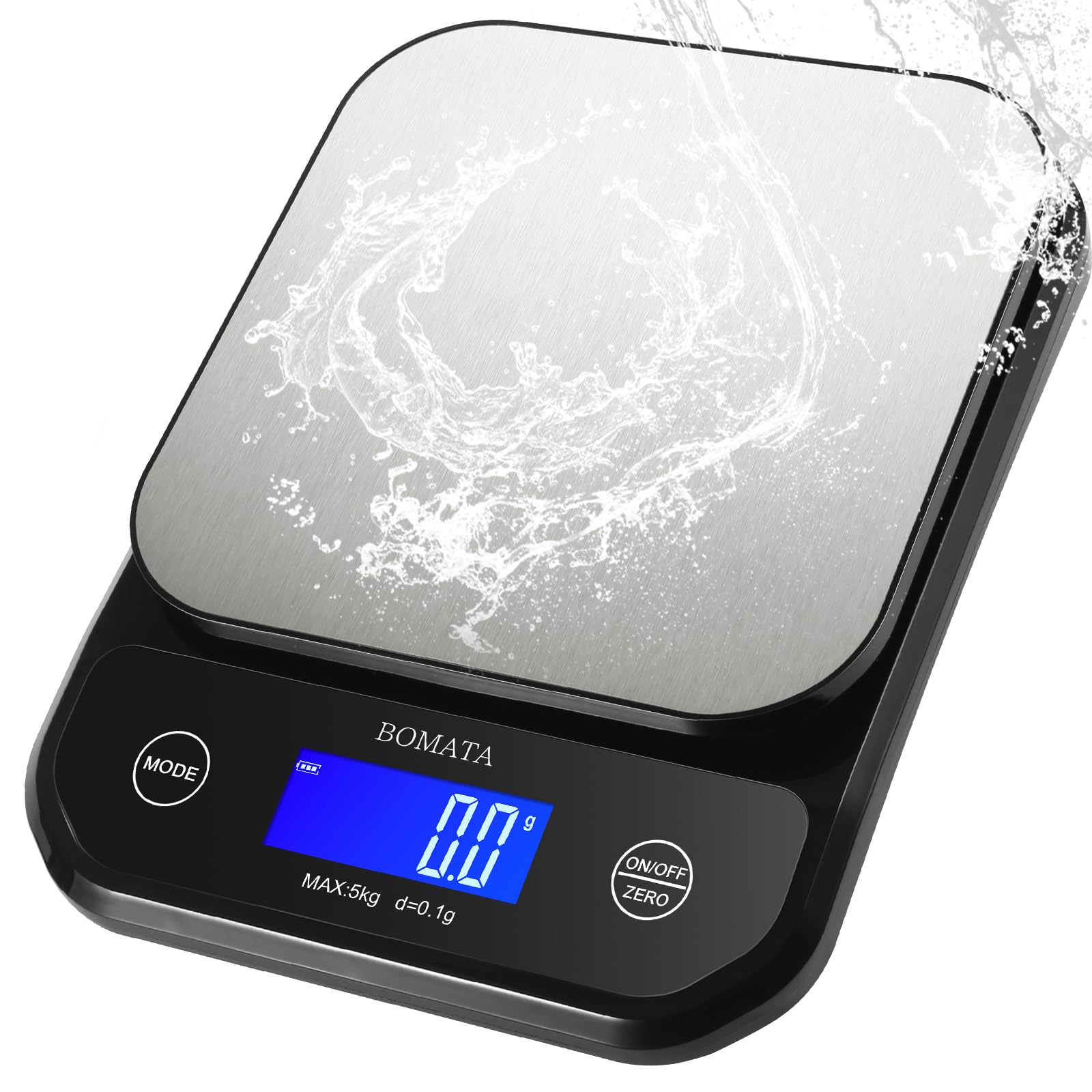 BOMATA Waterproof Kitchen Scale, 0.1g/0.01oz High Precision, 5kg/11lb, Washable, USB Rechargeable, Digital Scale for Food,Cooking, Baking, Weight Loss