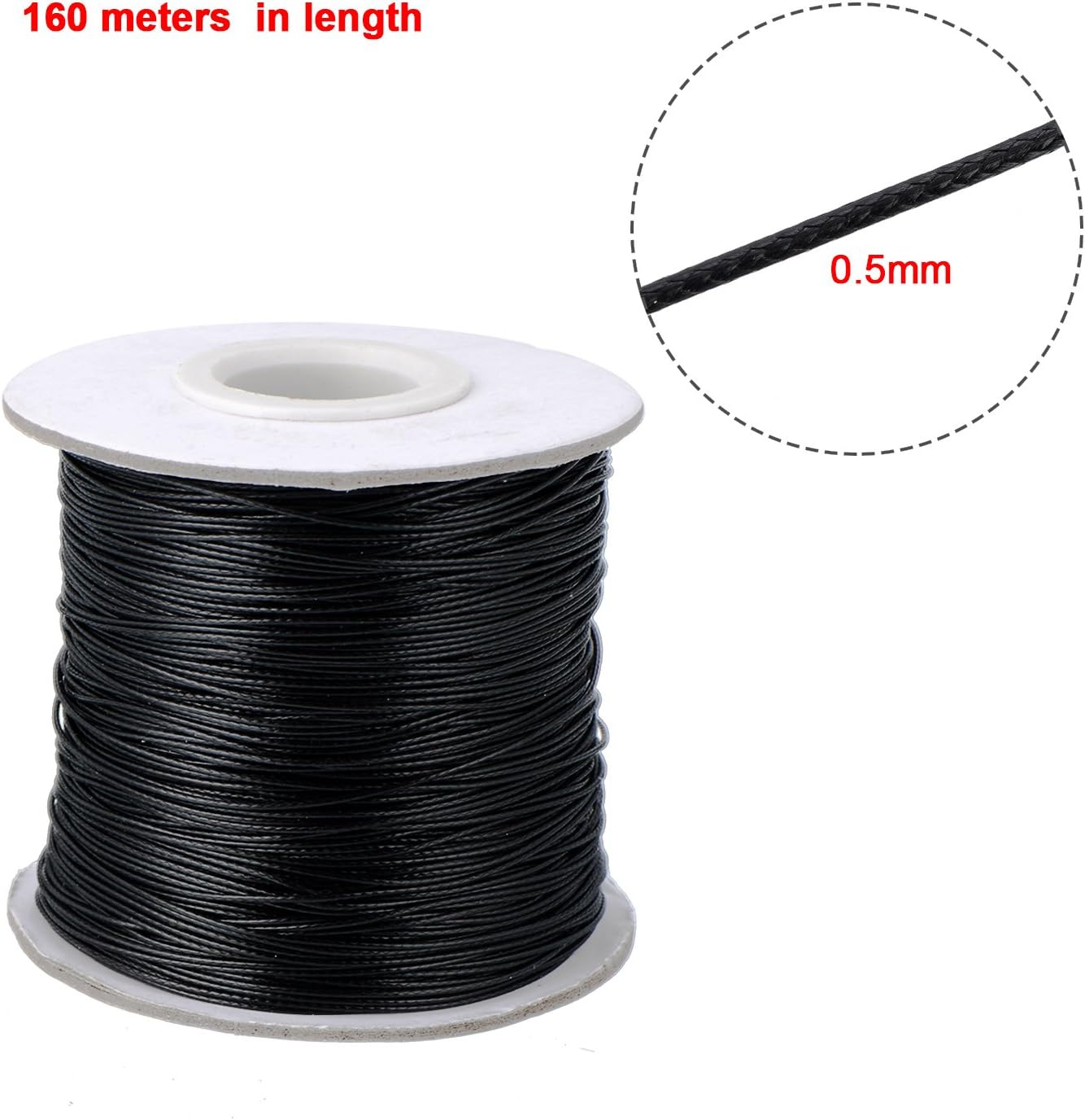 Waxed Cord Imitation Leather Thread Braided Waxed String, Black (160