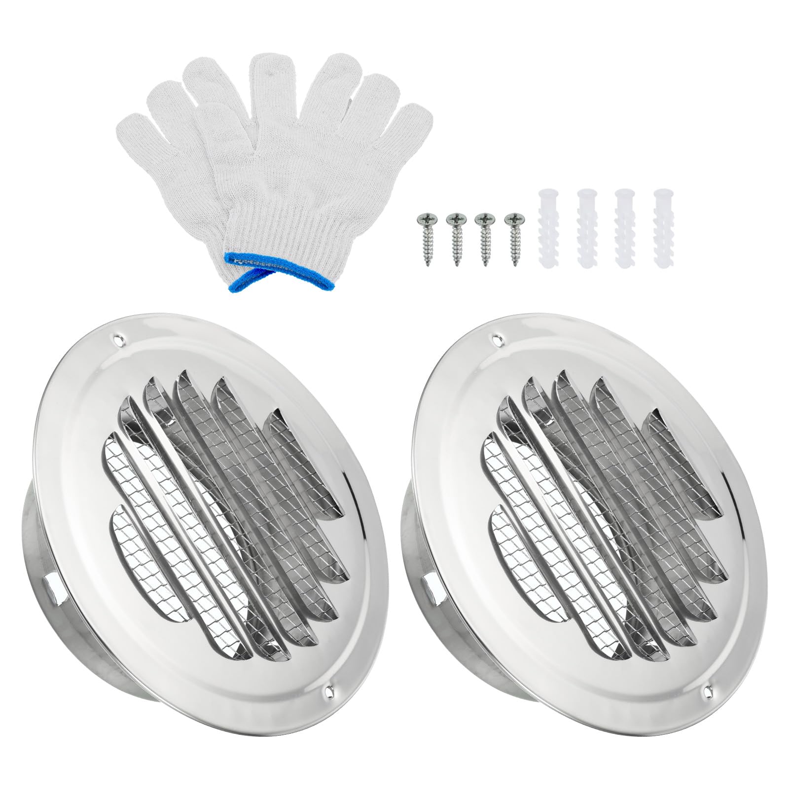 PATIKIL 4" Round Soffit Air Vents, 2 Set Stainless Steel Louver Grille Vent Cover Screen Mesh Air Outlet for Kitchen Bathroom Wall Ceiling Floor Ventilation