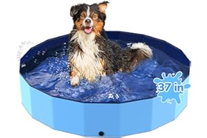 Bilibara 37'' Foldable Dog Pool, Kiddie Pool, Heavy Duty Non-Slip Plastic Pet Wading Pools for Large Dogs, Indoor and Outdoor Kids Pet Dog Bathtub