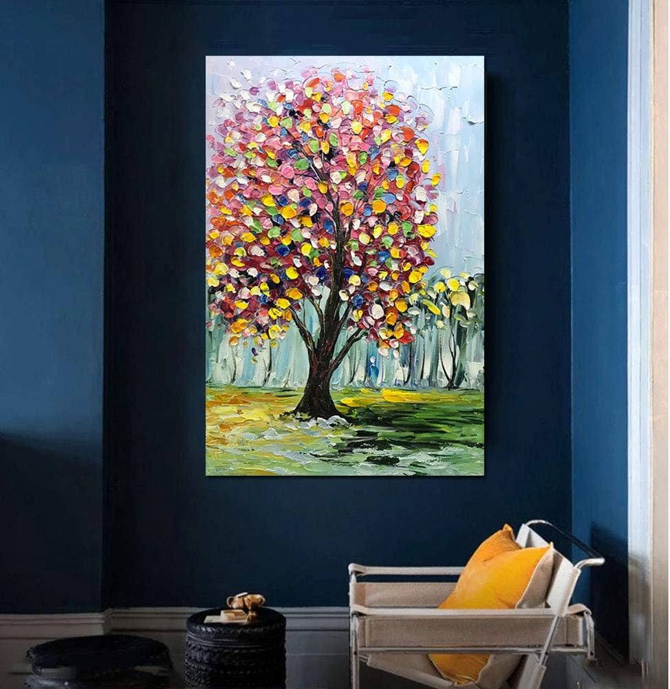 24x36 Inch Paintings Golden Maple Red Birch Tree Oil Hand Painting 3D