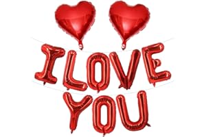 LOVOIR 16 Inch Red I LOVE YOU Red Heart Balloons, 10 Pcs Red I LOVE YOU Letters Balloons Red Heart Valentine's DAY Balloons Banner for Valentine's DAY Wedding Ceremonies Party Decorations I LOVE YOU