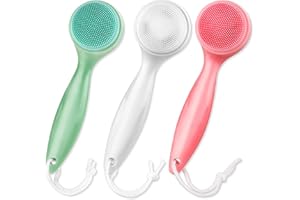 Qianyu 3 Pack Silicone Manual Facial Cleansing Brush Skin Friendly Face Scrubber Exfoliator Soft Bristles Waterproof Makeup Skincare Removal Applicator for Blackheads Whiteheads Massaging