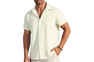 Kinberr Men's Casual Button Down Shirts Textured Summer Beach Short Sleeve Shirts