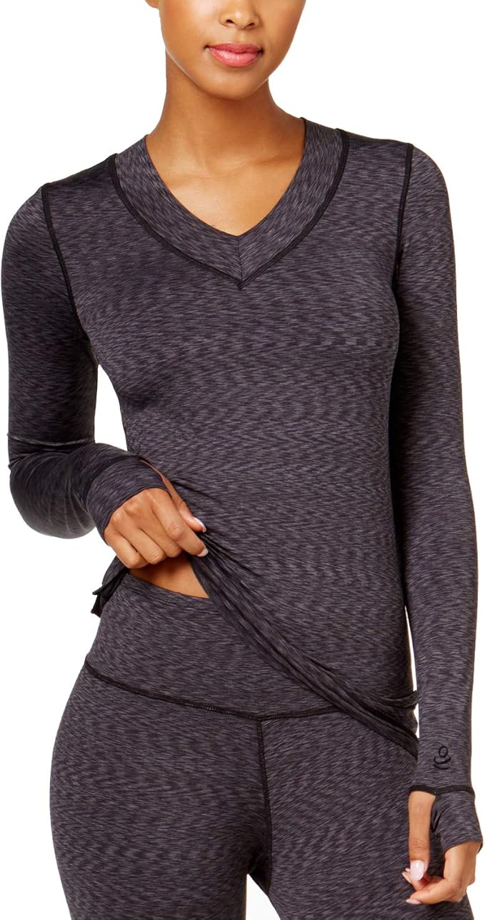 Amazon.com: Women's Cuddl Duds Space Dyed Flex Fit Long Sleeve V-Neck Top Medium: Clothing