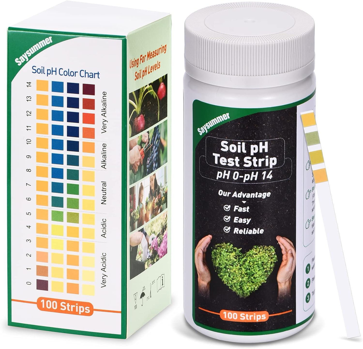 SaySummer Soil pH Test Strips 100 PCS, 0-14 Full Range Soil Testing Kit Testing for Indoor & Outdoor Plants, Home, Farm, Lawn Soil pH Test Kit (100PCS)