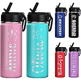 PUREFLY Ships from USA,Personalized Custom Kids Water Bottle Engraved With Name Logo,Custom Insulated Stainless Steel Sports Water Bottle with Straw Lid,Personalized Christmas Gifts for Boys Girls