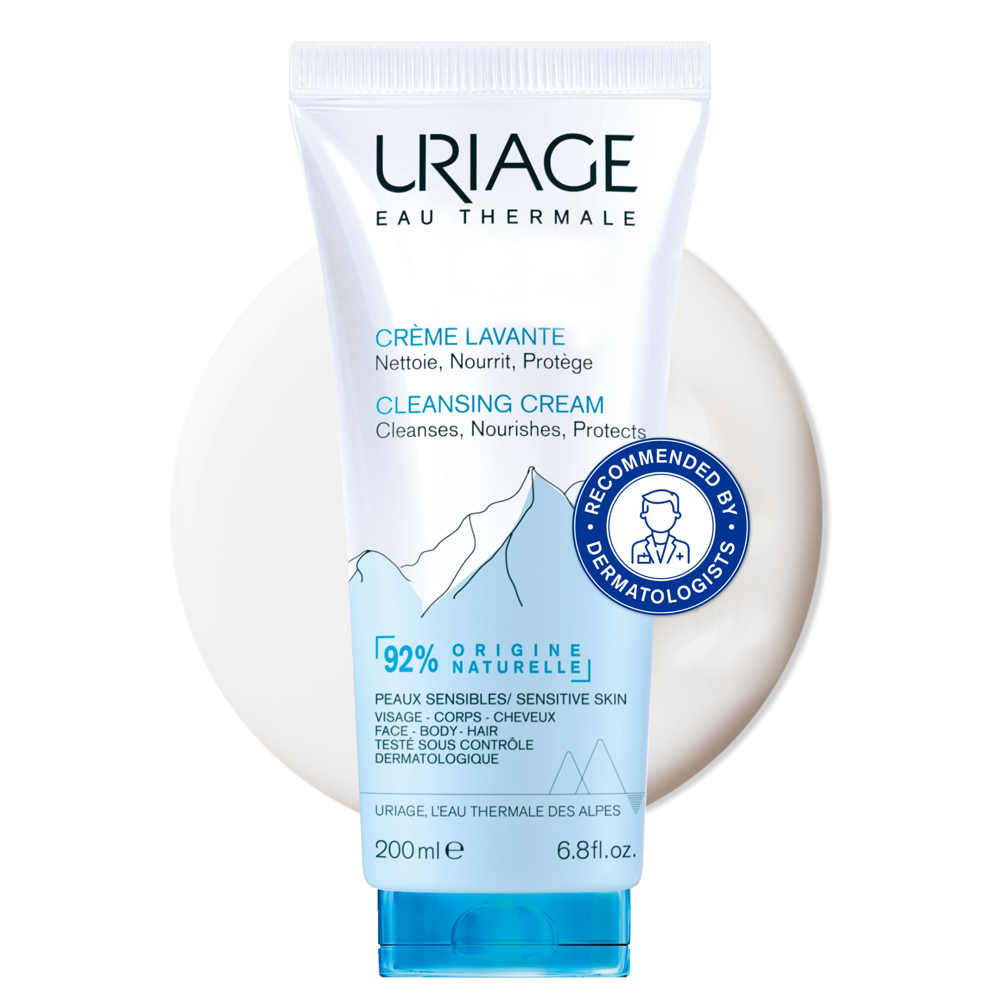 Uriage Cleansing Cream 200ml - Moisturizing Body Cleanser with Shea Butter - 2-in-1 Cleansing & Nourishing - Face, Body & Hair - 92% Natural Origin, Paraben & Soap-Free - Physiological pH