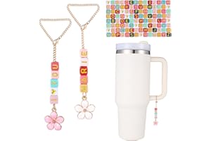 Horsdo DIY Stanley Cup Letter Charm Set，2 pcs Charm Chains and 200pcs Letter Beads, Name ID Personalized Handle Charm for Stanley Tumbler