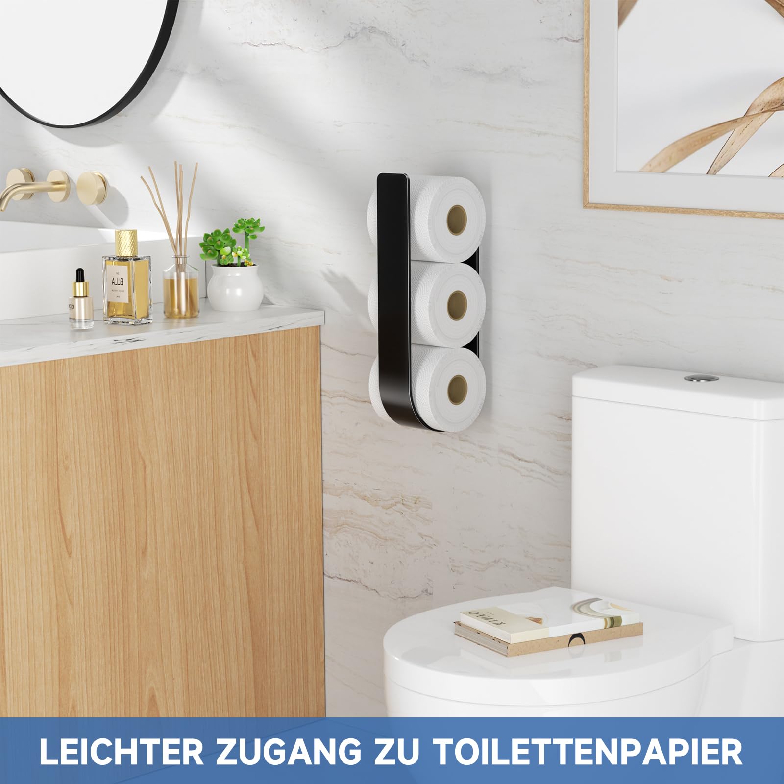 Toilettenpapier Aufbewahrung Schwarz, Selbstklebender Klopapier Aufbewahrung, Toilettenpapierhalter Ohne Bohren, Klorollenaufbewahrung Für 3 Rollen, Ersatzrollenhalter Toilettenpapier 9