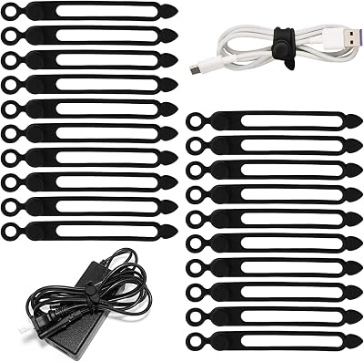 Tinsellns 20Pcs Silicone Cord Organizer Straps Ties Reusable Cable Wire Black