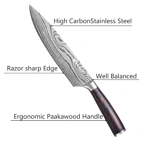 WULEECO KNIFE SET KITCHEN KNIVES – HIGH CARBON STAINLESS STEEL PROFESSIONAL CHEF KNIFE SET OF 3 – RAZOR SHARP JAPANESE COOKING KNIFE, MULTIPURPOSE KITCHEN KNIFE WITH WOODEN HANDLE, PREMIUM GIFT BOX
