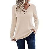 LOLONG Womens Long Sleeve V Neck T Shirts 2025 Casual Basic Ribbed Knit Work Tops