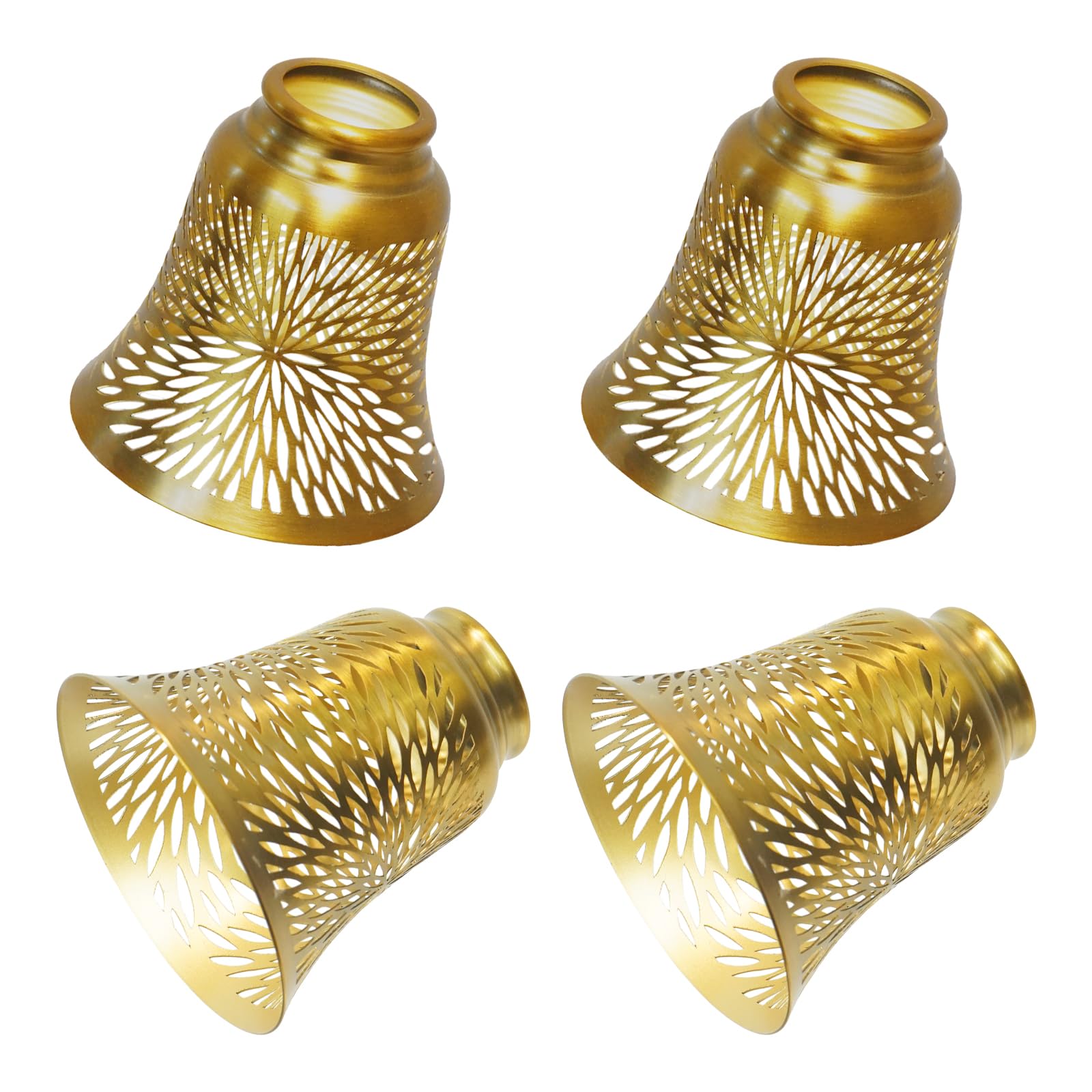 Photo 1 of 4 pack ceiling fan light covers- small lamp shades,mini lamp shades,metal lamp shade for pendant light shade, wall lamp, with 1-5/8" Fitter, 4-3/4" Height and 4-3/4" Diameter, and gold colors.