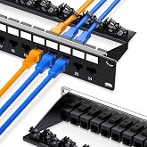 Enmane 24 Port Cat6 Keystone Patch Panel 1U 19-Inch Rackmount | Network Patch Panel with 24 RJ45 Inline Couplers, Toolless Pass-Through Design, 10Gbps, Cable Management, Rack or Wall Mount