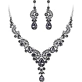 EVER FAITH Rhinestone Crystal Bridal Floral Wave Teardrop Necklace Earrings Set