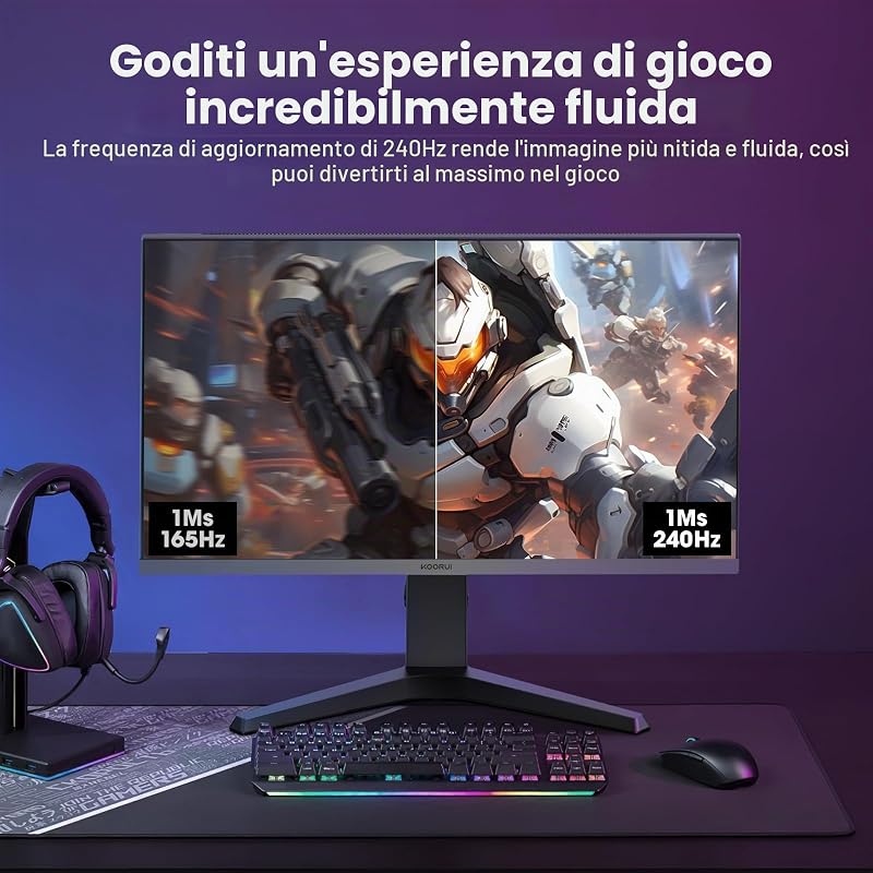 Gaming Monitor 27 Pollici - Schermo WQHD PC, 240Hz, 1ms, Adaptive Sync, Gsync Compatibilità (2560x1440, HDMI, DisplayPort, HDR 400), Nero