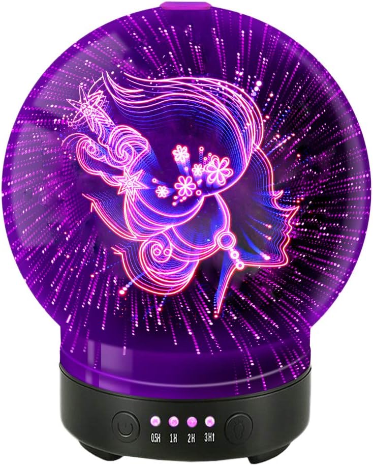 POLENNON Beautiful Lady Aromatherapy Oil Diffuser Glass Humidifier 7 Color Night Lights Ultrasonic Cool Mist Humidifier 100ml