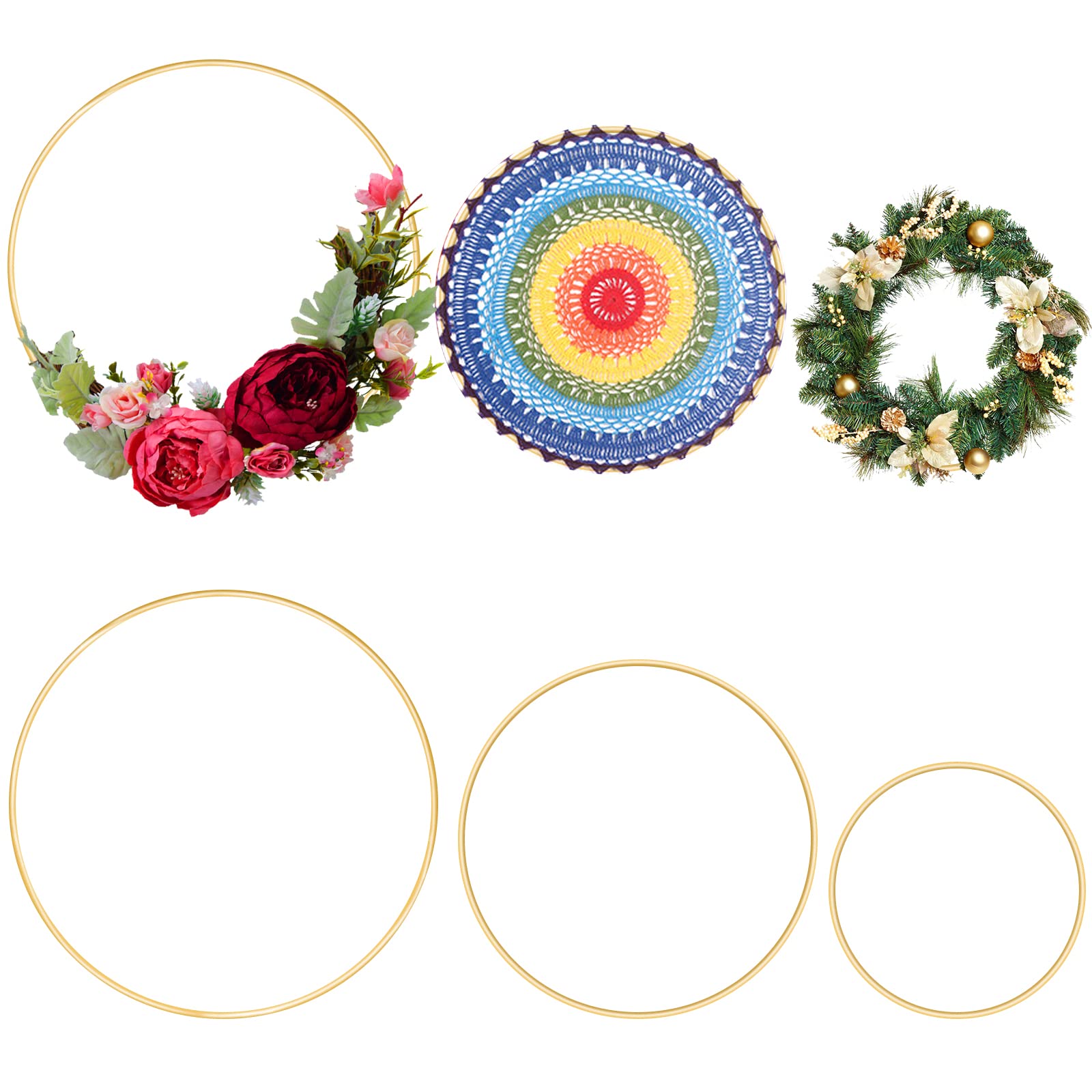 Cosysparks Metal Rings for Craft, 6 Pcs Metal Floral Hoop 10cm 15cm 20cm Dreamcatcher Rings Gold Round Hoops for Dream Catchers Festival Wreaths Macrame DIY Handcraft (Gold)
