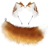 Hftjtsa Fox Ears and Tail Cat Wolf Ears Fluffy Fox Gear Halloween Cosplay Party Wolf Costume Accessories for Women Halloween