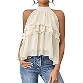 Floerns Women's Ruffle Hem Layered Blouse Top Halter Sleeveless Elegant Shirts